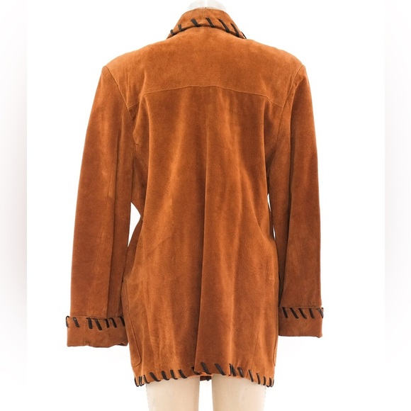 Women's Brown Leather Jacket with Black Trim - Picture 6 of 9